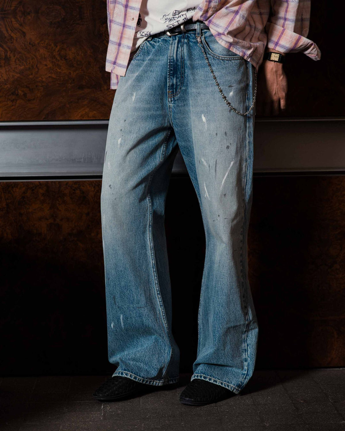 Light Wash Bootcut Jeans - on model, front