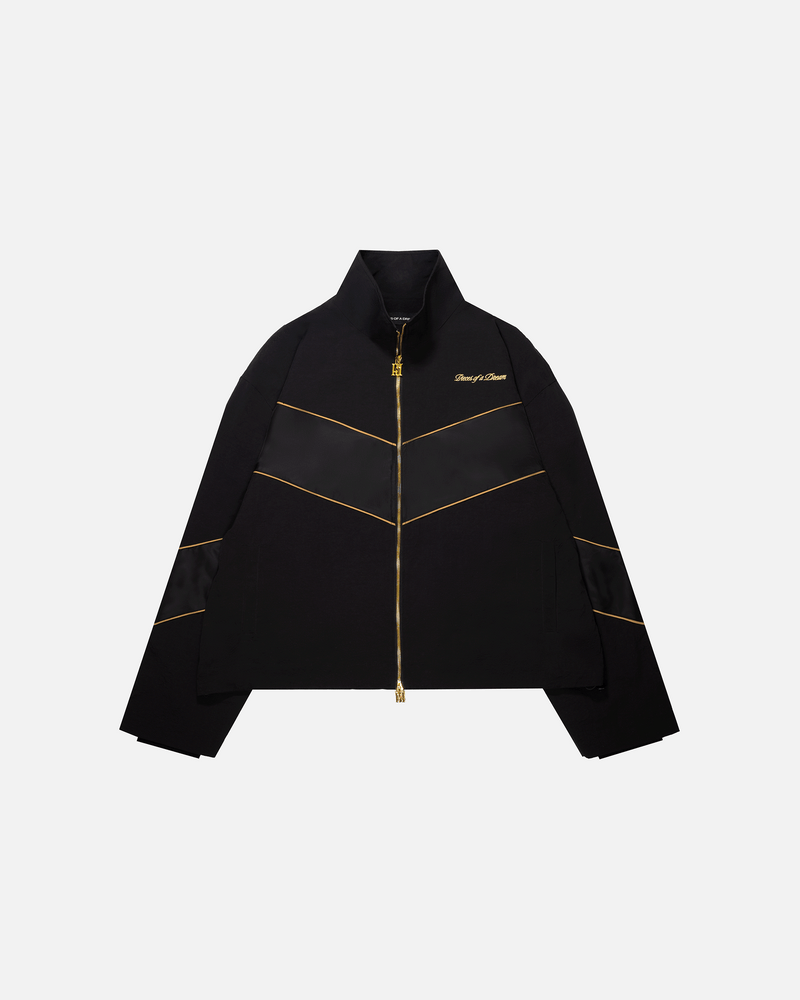Panel Track Jacket — front, collar zipped