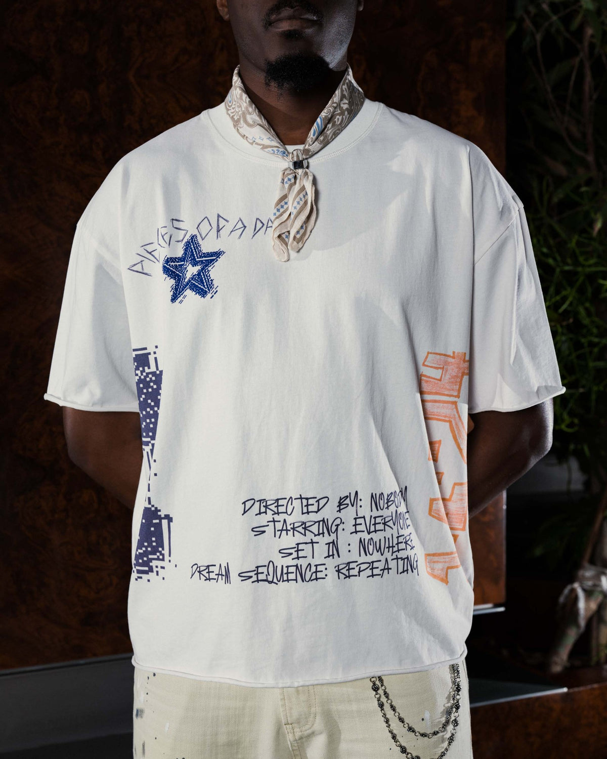 Script T-Shirt - on model, front close-up