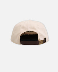 Two-Tone Patchwork Hat - back with leather strap and brass buckle