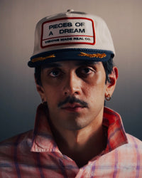 Two-Tone Patchwork Hat - on model, front
