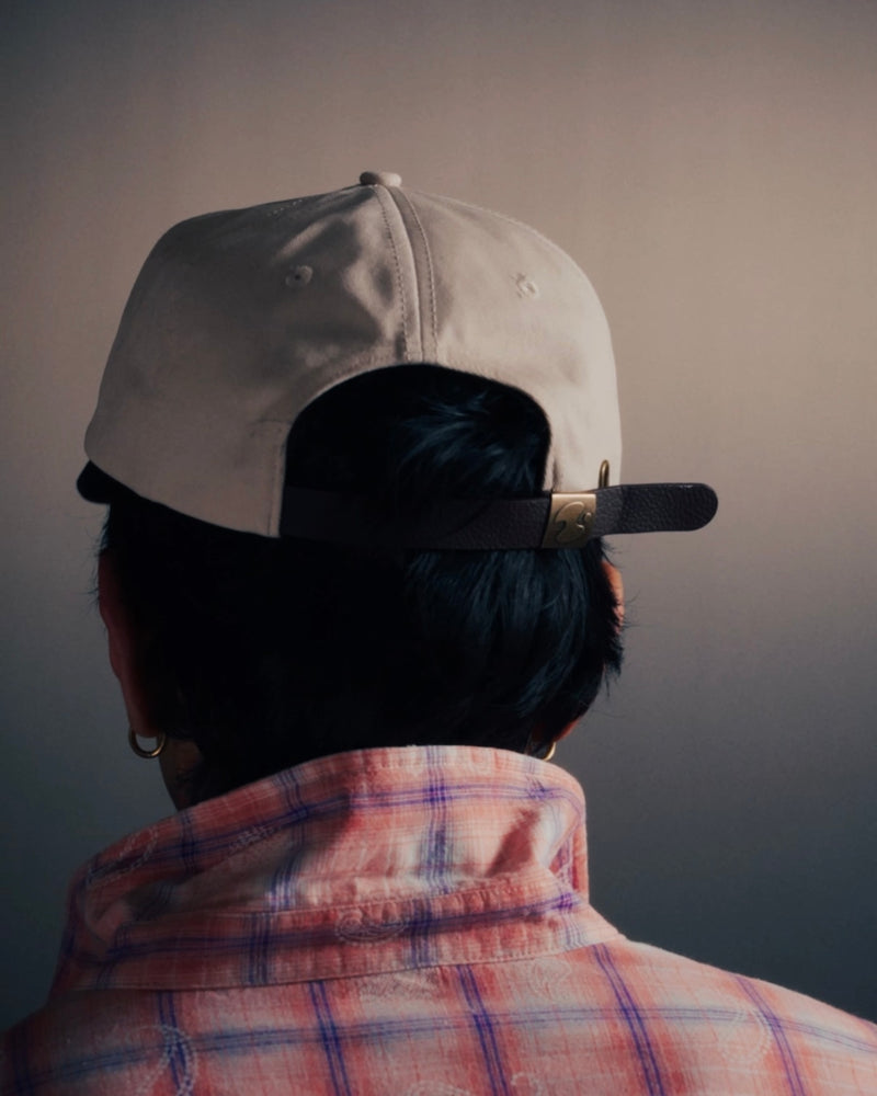 Two-Tone Patchwork Hat - on model, back