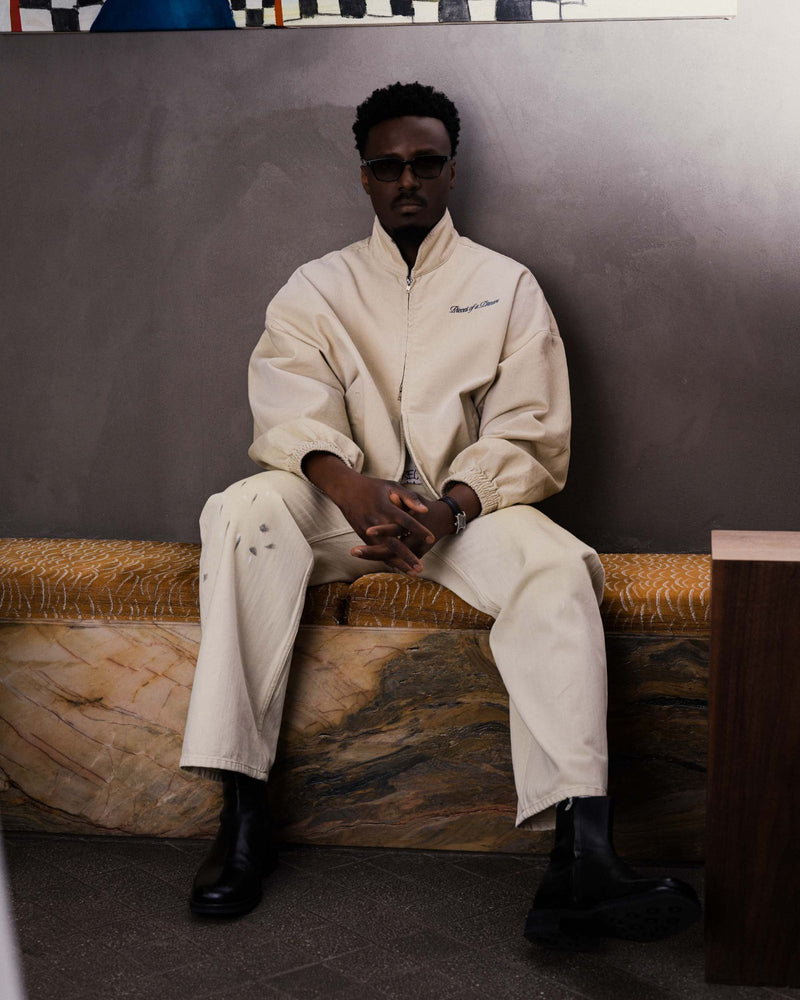 Washed Canvas Jacket - on model, seated